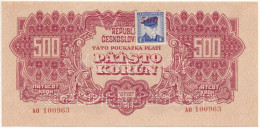Csehszlovákia 1944. 500K "SPECIMEN (MINTA)" Perforációval, Felülbélyegzett Csehszlovák Bélyeggel, "A0 100963" T:XF / Cze - Unclassified