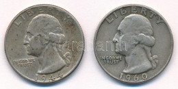 Amerikai Egyesült Államok 1944-1960D 1/4$ Ag "Washington Silver Quarter" (2xklf) T:VF,F, Patina USA 1944-1960D 1/4 Dolla - Unclassified