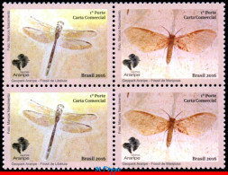 Ref. BR-3349-Q BRAZIL 2016 ARARIPE GEOPARK, INSECTS FOSSILS, DRAGONFLY & BUTTERFLY,BLOCK MNH, INSECTS 4V - Fossils