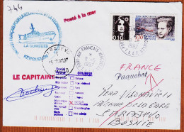 14130 / Retour Expéditeur SARAJEVO Bosnie TAAF LA CURIEUSE Signature Capitaine 1997 PORT-aux-FRANCAIS KERGUELEN - Storia Postale