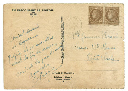 Duo Tb 2,50f Cérès De Mazelin Sur CP Melle - Cachet Cognac 1947 - 1945-47 Cérès De Mazelin
