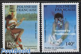 French Polynesia 1989 Polynesian Life 2v, Mint NH, Nature - Performance Art - Sport - Shells & Crustaceans - Music - D.. - Ungebraucht