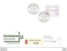 115 - 27 - Enveloppe  Recommandée Avec Timbre D'automate  1er Jour 10.11.81. Zwischenfarbe Typ 3 - Automatenmarken