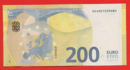 02 - BILLET De 200 Euros  2019 Draghi N° UD4001599989 - Imp. U001C5 - 200 Euro
