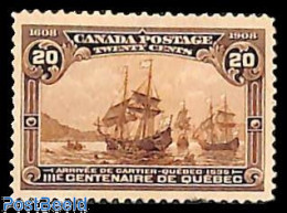 Canada 1908 20c, Stamp Out Of Set, Without Gum, Unused (hinged), Transport - Ships And Boats - Nuovi