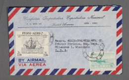 PERU C C A USA SELLO COLON COLUMBUS CARABELA 1955 - Christopher Columbus