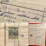 1939 Guerra Civil — Timbre Para Facturas Y Recibos Republicano 1937 — Sello Fiscal - Fiscali