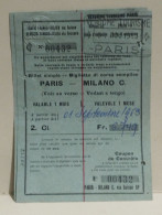 Delcampe - France Trafic Franco - Italien Via Suisse Billet Simple Travel Ticket Train Paris - Milano 1953 - Europe