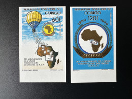Congo Kongo 1990 / 1991 Mi. 1203 - 1204 ND 1980 Anniversaire UPAP PAPU Panafricaine Des Postes Map Karte Carte Ballon - Fesselballons