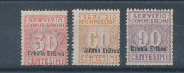 1916 Eritrea, Servizio Commissioni, 3 Valori, MLH* - Eritrea