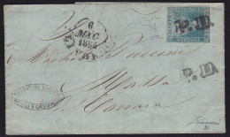 1851-52 TOSCANA, N. 5e 2 Cr. Azzurro Verdastro LETTERA Cert. Raybaudi/R.Diena - Tuscany
