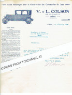 Delcampe - Lettre Illustrée 1924 -LIEGE - V. & L.COLSON -Usine Mécanique Pour La Construction Des Carrosseries De Luxe, Automobiles - Automobile