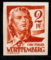 Franz. Zone Württemberg 1948 - Mi.Nr. 14 U - Postfrisch MNH Ungezähnt - Geprüft - Württemberg