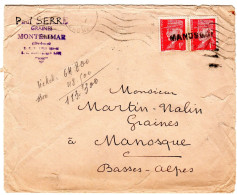 1945   T  P  2 X PETAIN 1f  Griffe MANOSQUE Pour Annulation Timbres - Lettres & Documents