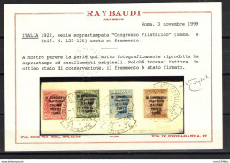 REGNO 1922 CONGRESSO FILATELICO SERIE CPL. USATA SU FRAMMENTO CERT. RAYBAUDI - Used