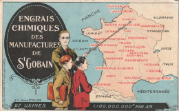 218 - CARTE PUBLICITAIRE ENGRAIS CHIMIQUES DES MANUFACTURES DE ST GOBAIN . SCAN RECTO VERSO - Sonstige & Ohne Zuordnung