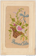 Carte Postale  Brodee -  Bonne Fete (fleurs Dans Un Panier) - Bestickt