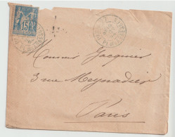 1894 - TYPE SAGE 15C SEUL SUR LETTRE - PARIS 67 PLACE DES ABBESSES => PARIS 139 R D'ALLEMAGNE - 1876-1898 Sage (Type II)
