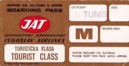 Boarding Pass JAT Yugoslav Airlines Tourist Class Flight To Tunis Tunisia - Tarjetas De Embarque