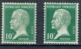 170 Pasteur 10 C. Deux Timbres Deux Nuances Vert Et Vert Jaune Luxe - 1922-26 Pasteur