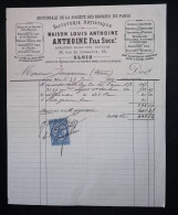 Facture Louis ANTHOINE, Anthoine Fils Succ. Blois ,1872, Bijouterie Artistique, Horloger, Orfévre, Frais Fr 1.95e - 1800 – 1899