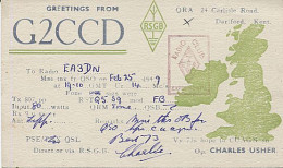 X120925 CARTE QSL RADIO AMATEUR G2CCD GREAT BRITAIN GRANDE BRETAGNE ENGLAND ANGLETERRE DARTFORD KENT EN 1949 - Amateurfunk