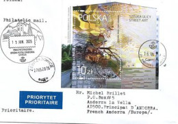 Festival Sztuka Ulicy (Street Art), Miniature Sheet 2024, Letter Poland To Andorra, With Local Arrival P.O.postmarks AND - Briefe U. Dokumente