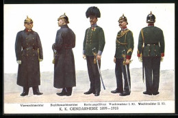AK K. K. Gendarmerie 1899 - 1918, Vizewachtmeister, Rechnungsführer, Wachtmeister Und Bezirkswachtmeister In Uniform - Policia – Gendarmería