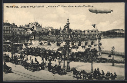 AK Hamburg-Neustadt, Zeppelin-Luftschiff Hansa über Dem Alster-Pavillon - Zeppeline