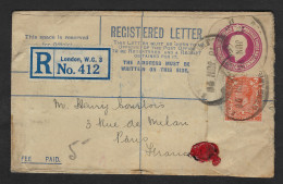 REGISTERED & SEALED Letter 1926 LONDON For PARIS / FRANCE  ; Details & Condition See 2 Scans. Lot 183 - Stamped Stationery, Airletters & Aerogrammes