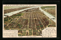 Lithographie Mannheim, Kartenansicht Der Stadt Aus Der Vogelschau - Mannheim