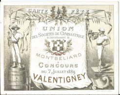 Carte De Fête - Valentigney 1889 - Concours De Gymnastique  Montbéliard Programme - Other & Unclassified