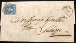 1852 TORINO CON 20 CENT  ANNULLO A ROMBI  X SALUZZO - Sardinia
