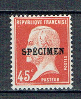 175  CI 1 Pasteur 45 C. Rouge Spécimen Charnière - 1922-26 Pasteur