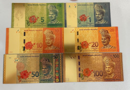 Collectors Gold Foil Plastic/Polymer Banknotes(not Real Note) ,Malaysia 1Ringgit To 100Ringgi, 6 Pieces,good Quality - Collections & Lots