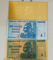 Collectors Gold Foil Plastic/Polymer Banknotes(not Real Note) ,Zimbabwe, 3 Pieces,good Quality - Collections & Lots