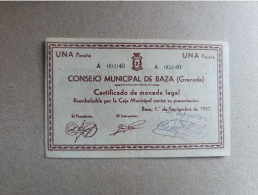 1 Peseta Baza(Granada) Serie A00040, Nº Bajisimo, Guerra Civil, Año 1937,muy Raro, AUNC - 1-2 Pesetas
