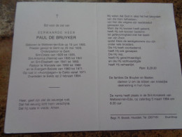 Doodsprentje/Bidprentje  E.H. PAUL DE BRUYKER   Wetteren-t-Ede 1905-1994 Eeklo Pastoor Wanzele & Evergem-Belzele ... - Religion & Esotericism