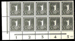 RFA Poste N** Yv: 102a Mi:226y Chiffre Bloc De 10 Coin De Feuille - Ungebraucht