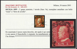 Sicilia 1859 Ferdinando II 5Gr Carminio Nº 9a - Certificate - Sicily