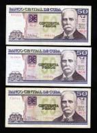 CUBA 50 PESOS 2020 UNC/SC AU/EBC XF/EBC- TRES BILLETES REEMPLAZOS, DE REPOSICIÓN O REPLACEMENT - Cuba