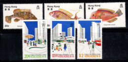 Hong Kong 1981 Mi. 368-370, 376 Neuf ** 100% POISSONS, BÂTIMENTS - Unused Stamps