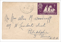 St Pierre 1955 5f Ship Sg333 Fu On Neat Cover To USA - Otros & Sin Clasificación