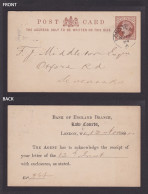 GREAT BRITAIN 1884, Pre-stamped Postcard Mi #P5 From London, Queen Victoria - Lettres & Documents