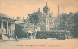 B187 US Library Traction Station And City Hall Wellington Ohio Tram Postcard - Neuseeland