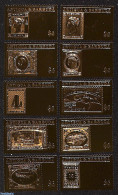 Antigua & Barbuda 1990 Rare Stamps 10v, Gold, Mint NH, Stamps On Stamps - Timbres Sur Timbres