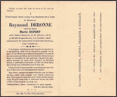Avis De Déces - Doodprentje - Raymond DERONNE Veuf De Marie Dupont - 1872/1952 - Overlijden
