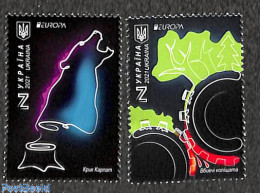 Ukraine 2021 Europa, Endangered Animals 2v, Mint NH, History - Nature - Europa (cept) - Animals (others & Mixed) - Bea.. - Umweltschutz Und Klima