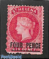 Saint Helena 1864 4d On 6d, Bar 16.5mm, Perf. 12.5, Without Gum, Unused (hinged) - Sint-Helena