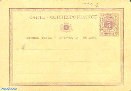 Belgium 1873 Reply Paid Postcard 5/5c, Unused Postal Stationary - Lettres & Documents